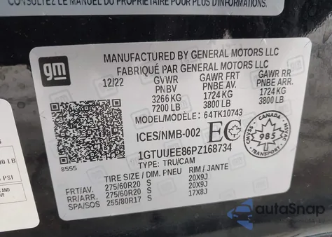 2023 GMC Sierra 1500 At4 from USA, damaged, VIN 1GTUUEE86PZ168734